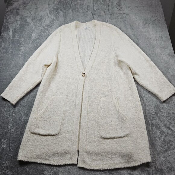 J Jill Cardigan Womens XL Petite Cream Cozy Coastal Chic Neutral Textured Duster - Picture 2 of 9